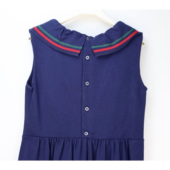 NWT Gucci kids ruffled dress with bow navy blue red green size 10 - Picture 6 of 12